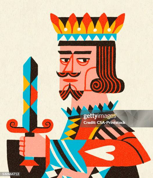 bildbanksillustrationer, clip art samt tecknat material och ikoner med king holding a sword - king card