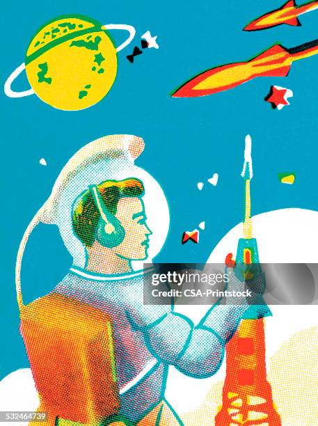 spaceman - kid rocket stock illustrations