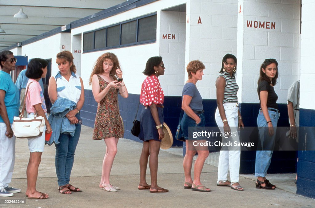 Women in line for the restroom