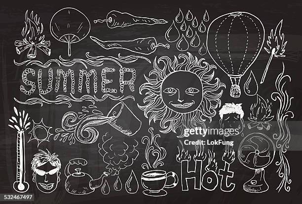 ilustraciones, imágenes clip art, dibujos animados e iconos de stock de boceto ilustración de la colección de verano caliente - dibujo a la tiza