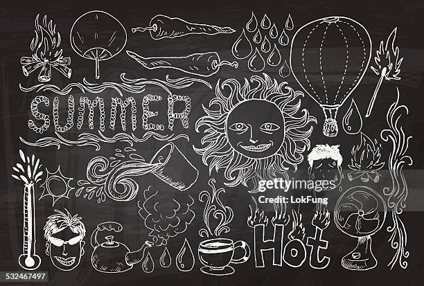 hot summer sketch drawing collection - steam stock illustrations stock illustrations