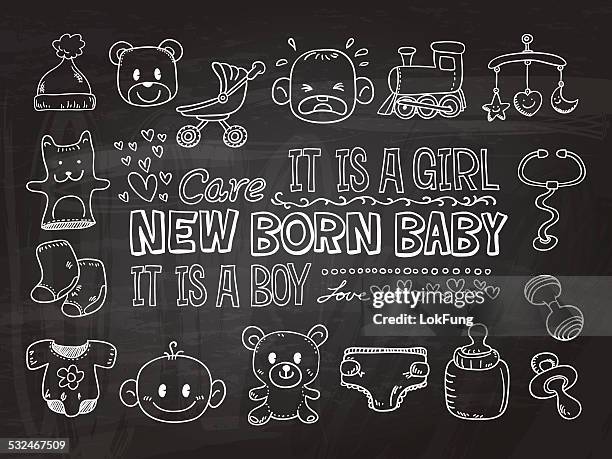 baby goods mit text in schwarz und weiß-illustrationen - windel stock-grafiken, -clipart, -cartoons und -symbole