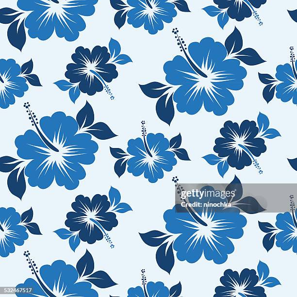 stockillustraties, clipart, cartoons en iconen met seamless hibiscus pattern - hawaiian print fabric