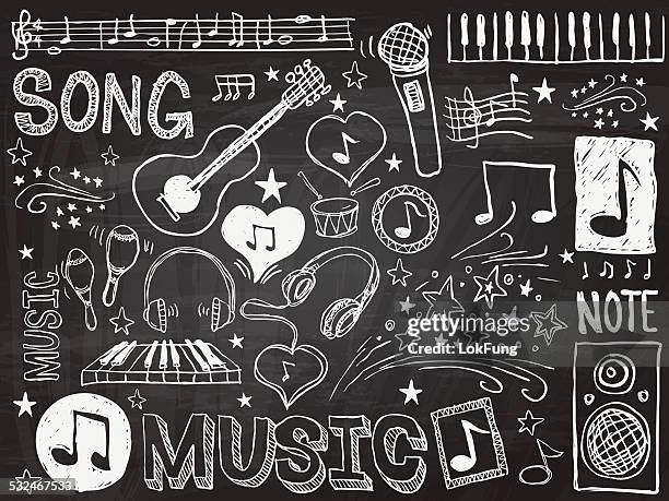 stockillustraties, clipart, cartoons en iconen met music elements sketch - krijttekening