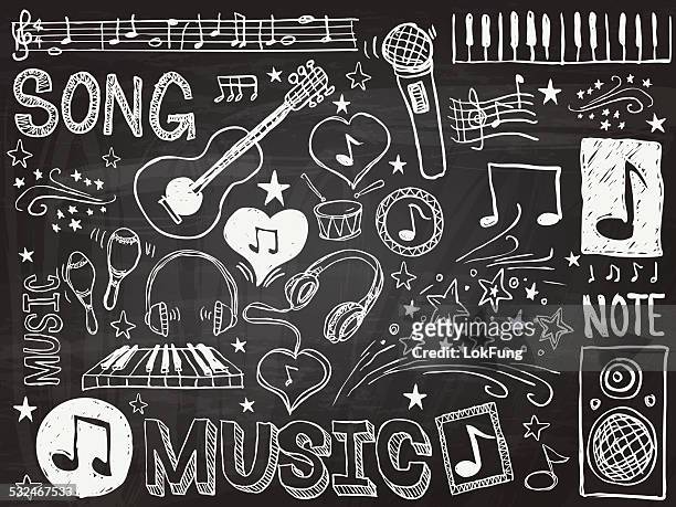 music elements sketch - chalk drawing stock illustrations