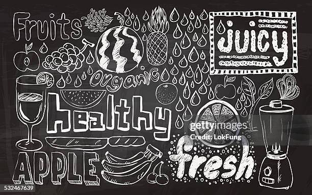 ilustrações de stock, clip art, desenhos animados e ícones de fruta saudável, esboço de recolha - desenho a giz