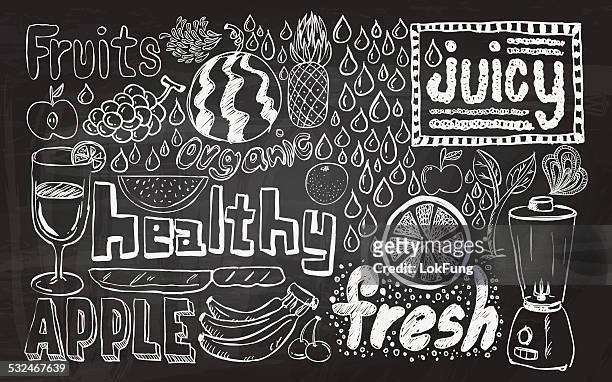 healthy fruit sketch collection - juice stock illustrations