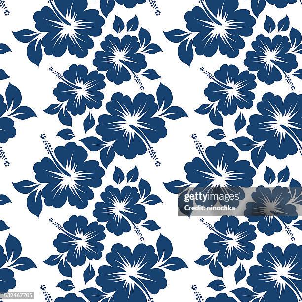 stockillustraties, clipart, cartoons en iconen met hibiscus seamless pattern - hawaiian print fabric
