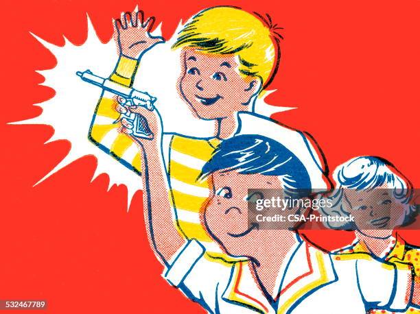 boys and guns - mischievous boy stock illustrations