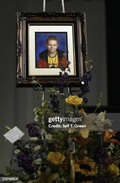 Flowers are left at the memorial service of Dylan Groene at Real Life Ministries July 16, 2005 in Post Falls, Idaho. After the memorial friends and...