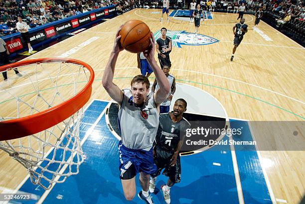 David Lee of the New York Knicks goes up to the basket for the shot against the Minnesota Timberwolves during the 2005 Minnesota Summer League on...
