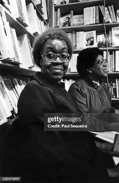 Portrait of poet Gwendolyn Brooks at Guild Books bookstore in Lincoln Park, Chicago, Illinois, 1980s.