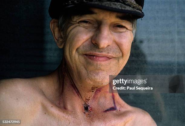 Portrait of Vietnam veteran and throat cancer survivor Ted Norcutt, Chicago, Illinois, 1980s.