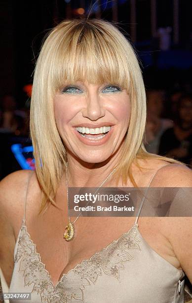 Suzanne Somers arrives in a 1957 Thunderbird to her Broadway Debut Party for her new play "The Blonde In The Thunderbird" at Bolzano's on July 16,...