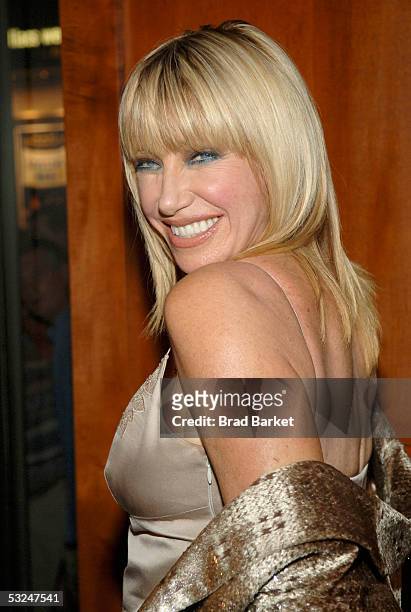 Suzanne Somers arrives for the Broadway debut party for her new play "The Blonde In The Thunderbird" at Bolzano's on July 16, 2005 in New York City.
