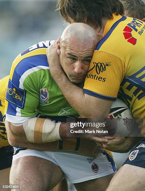 Jason Croker of the Raiders in action during the round 19 NRL match between the Canberra Raiders and the Parramatta Eels held at Canberra stadium on...