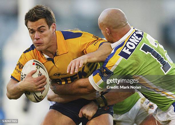 John Morris of the Eels in action during the round 19 NRL match between the Canberra Raiders and the Parramatta Eels held at Canberra stadium on July...