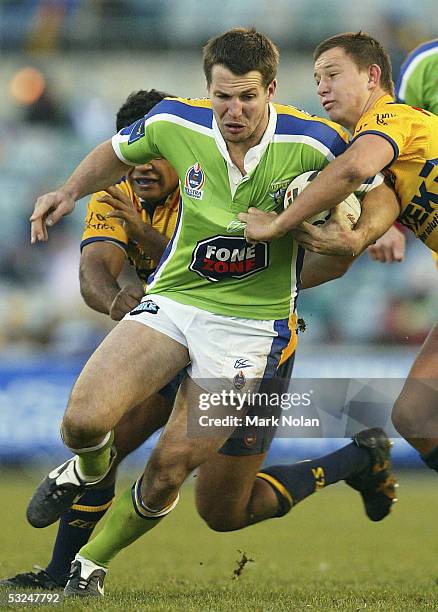 Clinton Scifcofske of the Raiders in action during the round 19 NRL match between the Canberra Raiders and the Parramatta Eels held at Canberra...