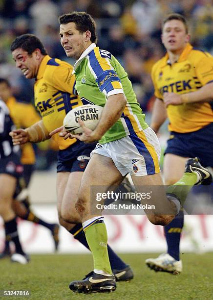 Clinton Schifcofske of the Raiders in action during the round 19 NRL match between the Canberra Raiders and the Parramatta Eels held at Canberra...