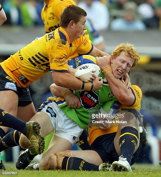 Alan Tongue of the Raiders in action during the round 19 NRL match between the Canberra Raiders and the Parramatta Eels held at Canberra stadium on...
