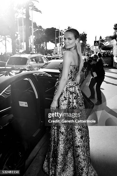 Natasha Poly departs the Martinez Hotel during the 69th annual Cannes Film Festival on May 17, 2016 in Cannes, France.