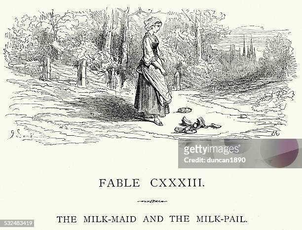 ilustrações, clipart, desenhos animados e ícones de la fontaine de fábulas de leite e milkpail minute maid - milk fountain