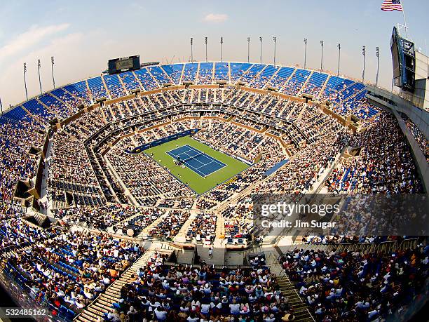 An aerial view of Arthur Ashe Stadium at the USTA Tennis Center in Flushing Meadows during the 2007 US Open Tennis Tournament.