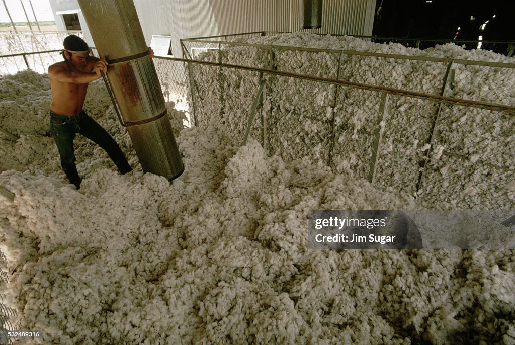 Worker Inside a Cotton Mill