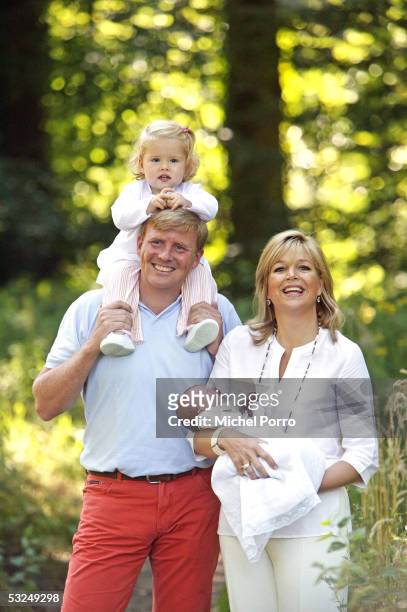 Dutch Crown Prince Willem-Alexander, his wife Princess Maxima, their daughters Princess Amalia and Princess Alexia pose for a photocall at their home...
