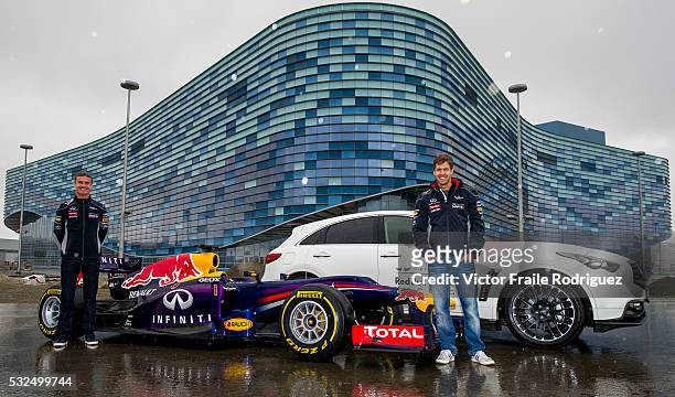 Infiniti Red Bull Racing driver and Formula One triple World Champion Sebastian Vettel of Germany and former F1 driver David Coulthard of Scotland...