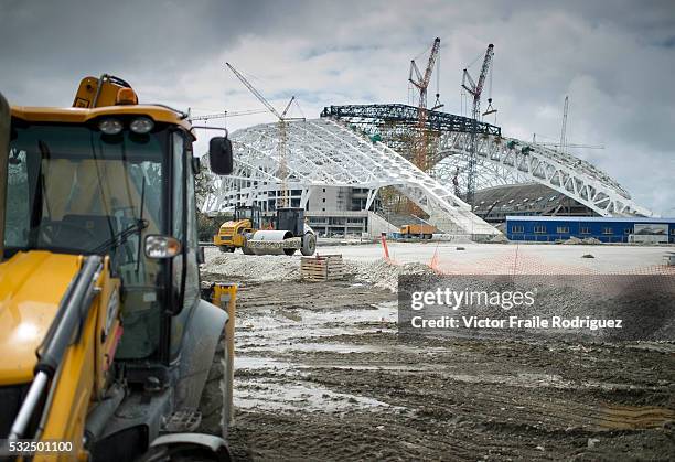 General views of the venues for the Sochi 2014 Winter Olympic Games during the construction on 22 April 2013 on the northeast coast of the Black Sea,...