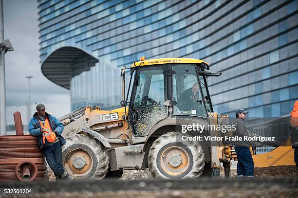 General views of the venues for the Sochi 2014 Winter Olympic Games during the construction on 22 April 2013 on the northeast coast of the Black Sea,...