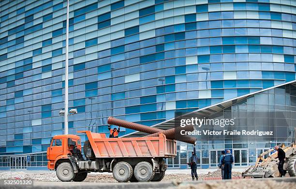 General views of the venues for the Sochi 2014 Winter Olympic Games during the construction on 22 April 2013 on the northeast coast of the Black Sea,...