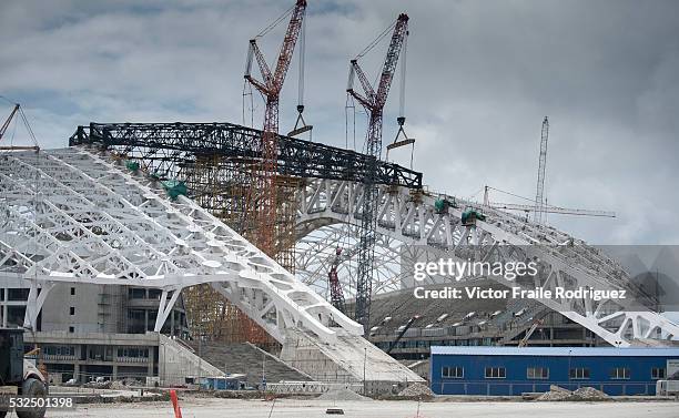 General views of the venues for the Sochi 2014 Winter Olympic Games during the construction on 22 April 2013 on the northeast coast of the Black Sea,...