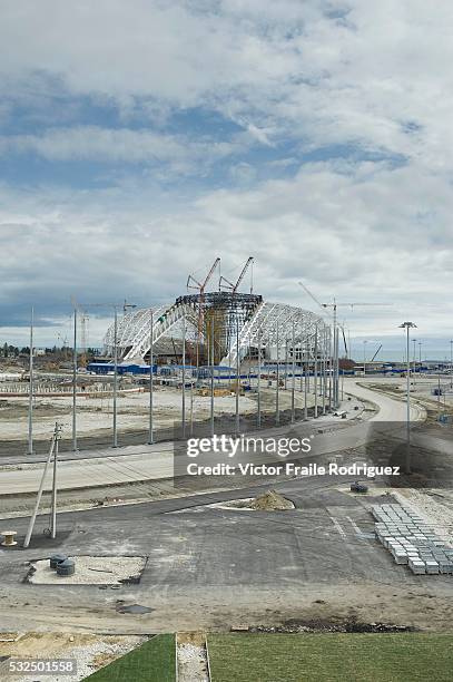 General views of the venues for the Sochi 2014 Winter Olympic Games during the construction on 22 April 2013 on the northeast coast of the Black Sea,...