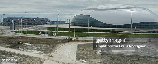 General views of the venues for the Sochi 2014 Winter Olympic Games during the construction on 22 April 2013 on the northeast coast of the Black Sea,...