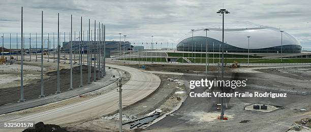 General views of the venues for the Sochi 2014 Winter Olympic Games during the construction on 22 April 2013 on the northeast coast of the Black Sea,...