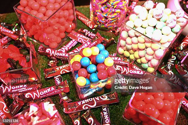 Sweets and chocolate displays at the after show party following the UK Premiere of "Charlie And The Chocolate Factory," at "The Old Billinsgate fish...