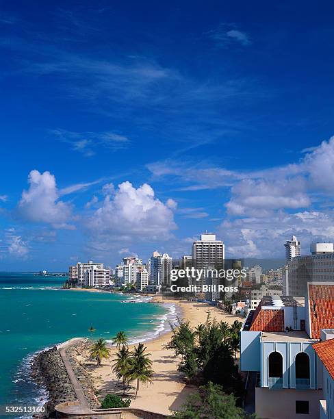 tall buildings on condado beach - san juan puerto rico fotografías e imágenes de stock