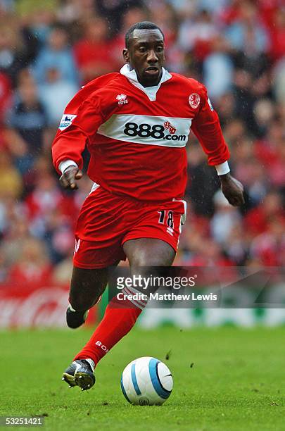 Jimmy Floyd Hasselbaink of Middlesbrough in action during the Barclays Premiership match between Middlesbrough and Tottenham Hotspur at the Riverside...