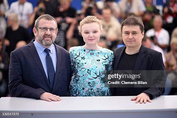 Adrian Titieni, Maria Dragus and Cristian Mungiu attends the "Graduation " Photocall during the 69th annual Cannes Film Festival at the Palais des...
