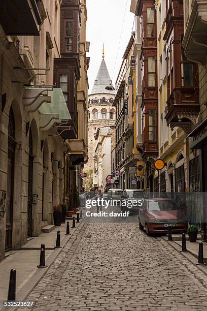 galata tower street - galata tower stock-fotos und bilder