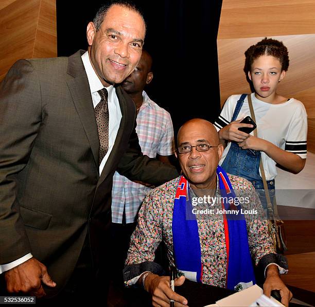 Dr. Rudolph Moise, Michel J. Martelly, daughter Malaika Martelly attend President of Haiti Michel J. Martelly conversation with Elizabeth Guérin and...