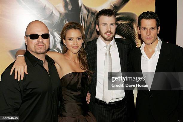 Actors Michael Chiklis, Jessica Alba, Chris Evans and loan Gruffudd arrive at the UK Premiere of "Fantastic Four" at Vue Leicester Square on July 18,...