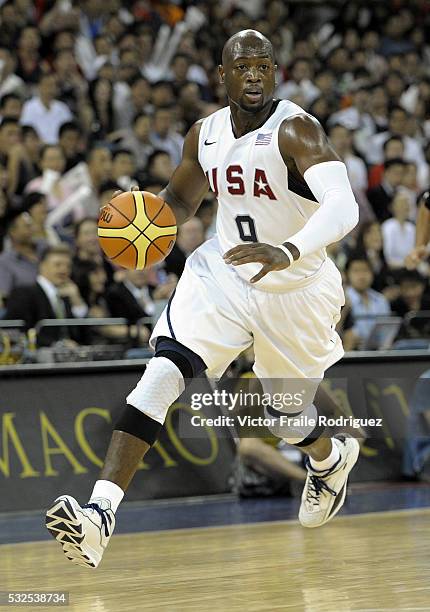 July 2008, Macao --- Miami Heat guard Dwyane Wade in action during a friendly basketball tour ahead the Beijing 2008 Olympics at the Venetian Macao...