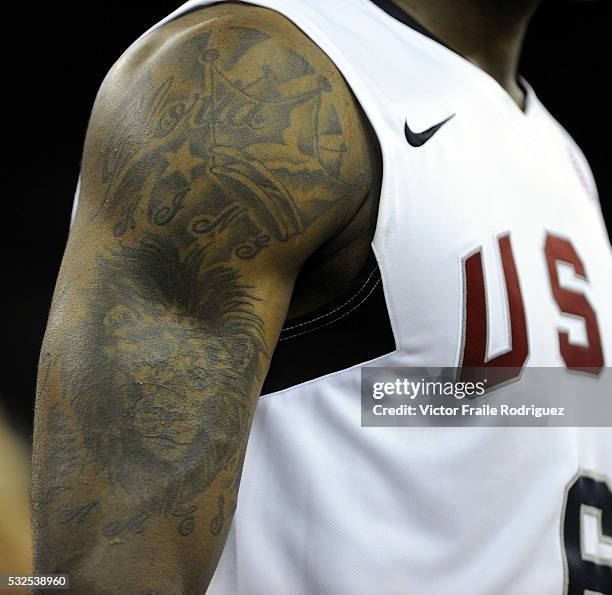 August 2008, Macao --- Tatto on the arm of Cleveland Cavaliers forward LeBron James during a friendly basketball tour ahead the Beijing 2008 Olympics...