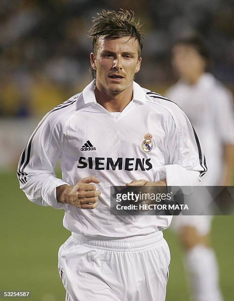 Real Madrid's midfielder David Beckham prepares to get a corner kick against Los Angeles Galaxy during the first half of their friendly football...