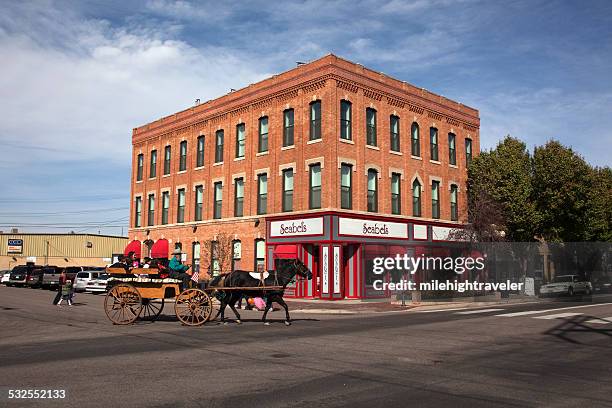 carruaje tirado por caballos y tiendas de artesanos colorado - pueblo de indígenas de américa del norte fotografías e imágenes de stock