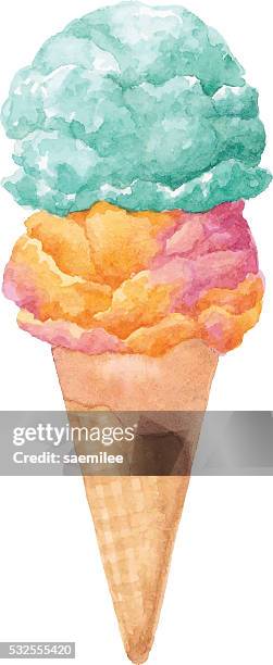 ilustraciones, imágenes clip art, dibujos animados e iconos de stock de helado de acuarela - ice cream