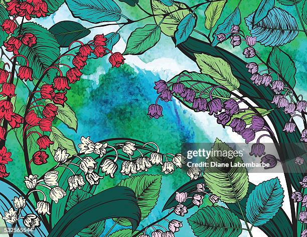 botanical lily of the valley floral background - watercolor flower border vector stock illustrations